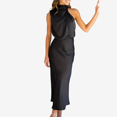 Benthe - Lange Satin Kleid mit Halterneck
