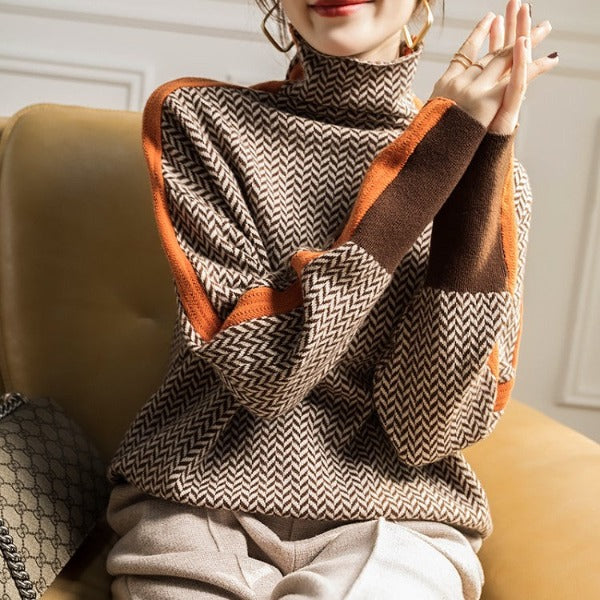 Malou™ | Rollkragenpullover mit auffälligen Kontraststreifen