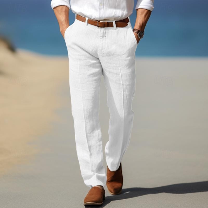 PANTALONE DA UOMO DI LUSSO IN LINO PREMIUM (CON PASSANTI PER CINTURA)