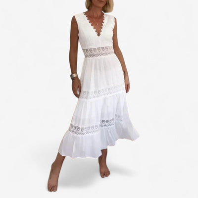 Ninfea | Ärmelloses Midikleid im Boho-Stil mit Spitzendetails