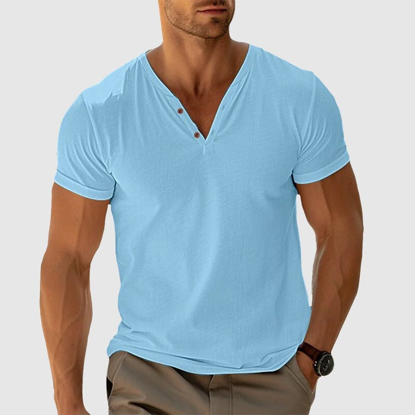 RONALD - STRICK-T-SHIRT MIT KNÖPFEN