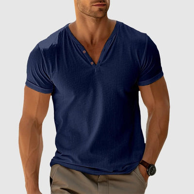 RONALD - STRICK-T-SHIRT MIT KNÖPFEN